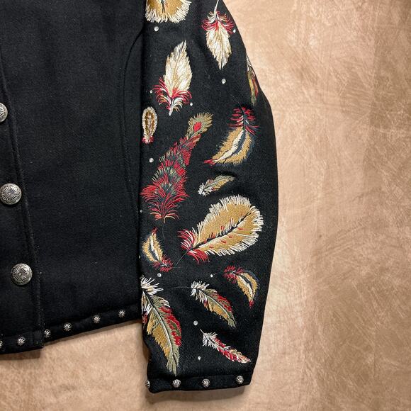 Gordon & James Vintage 90s Feather Embroidered Western Jacket Wool Blend Studded - Picture 2 of 7
